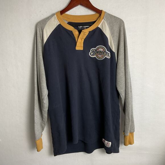 Genuine Merchandise Milwaukee Brewers Embroidered Waffle Knit Raglan Tee Medium - Picture 2 of 15